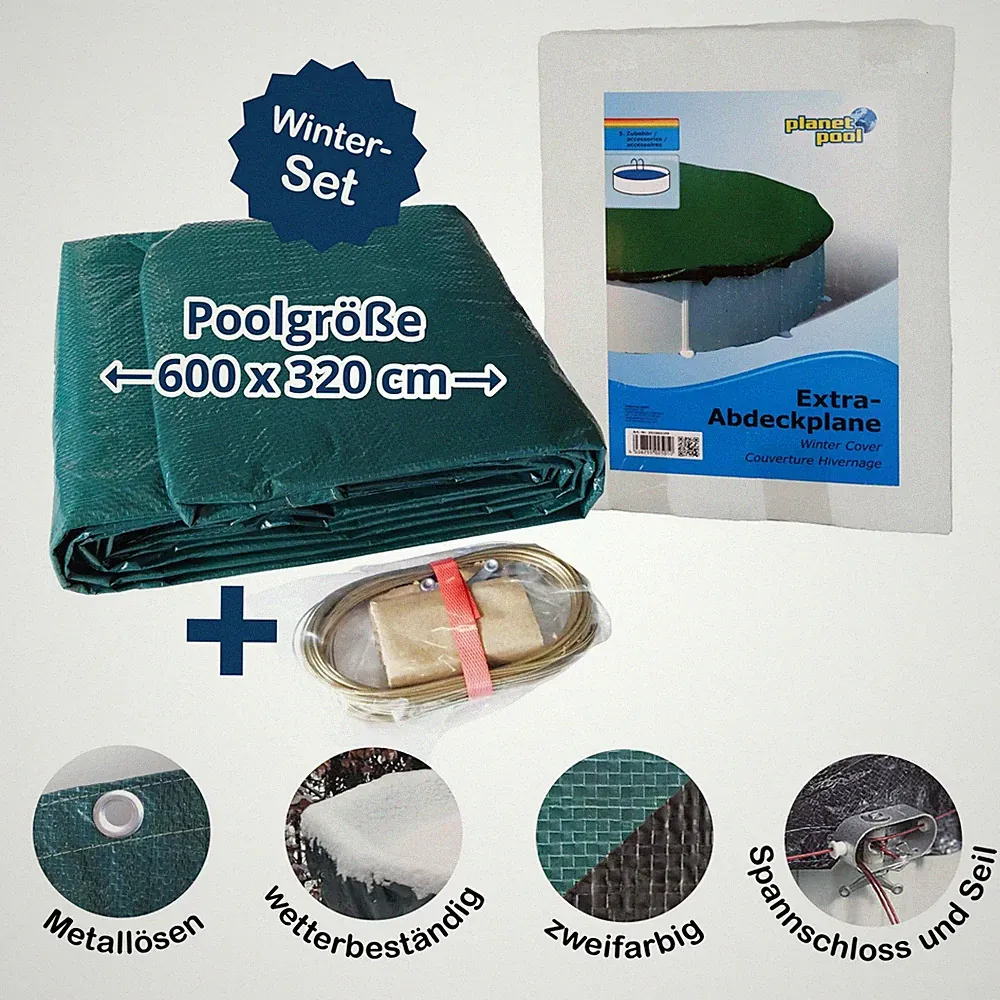 Abdeckplane für 600x320cm Acht-/Oval Pools und Schwimmbecken - 160 g/m² stark