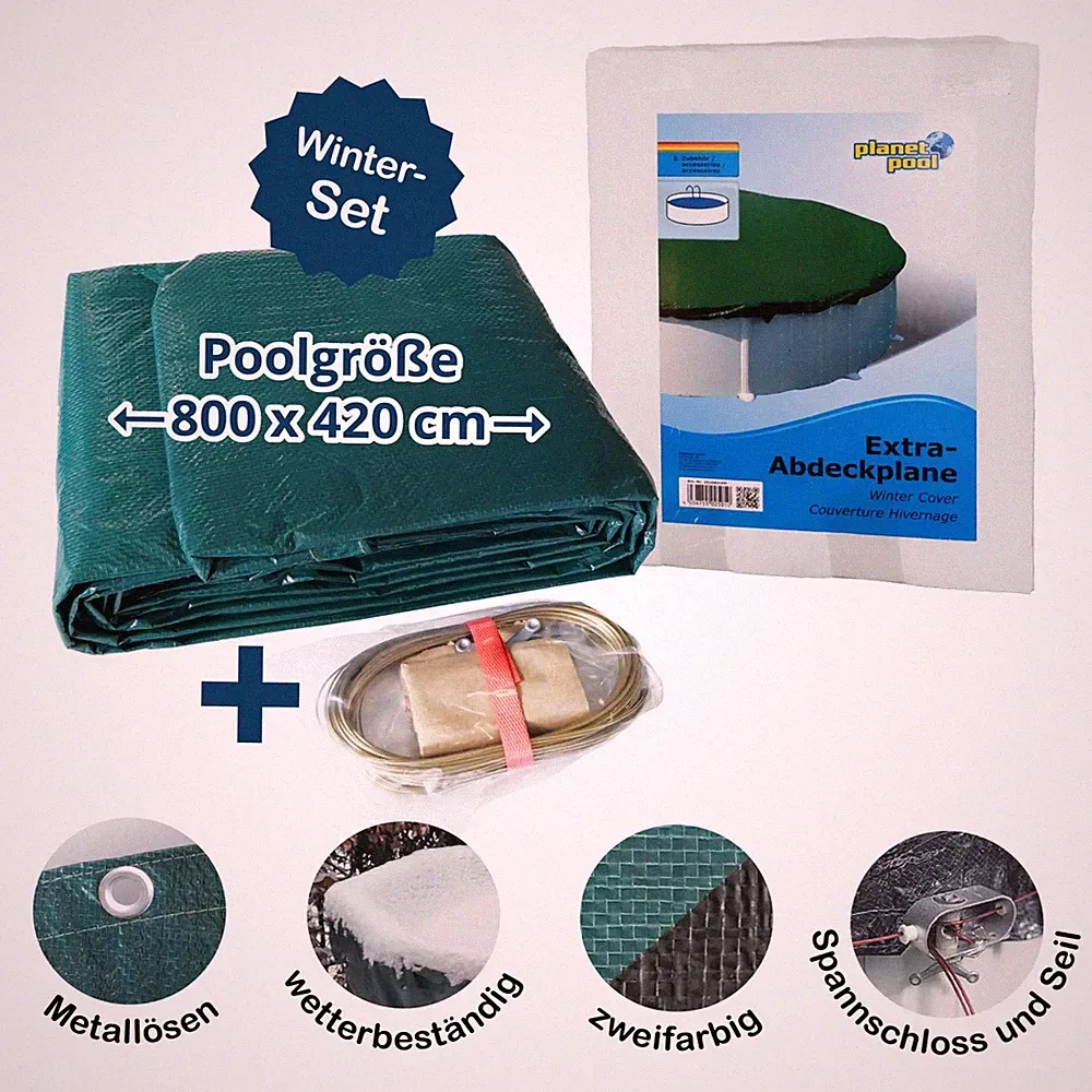 Abdeckplane für 800x420cm Acht-/Oval Pools und Schwimmbecken - 160 g/m² stark