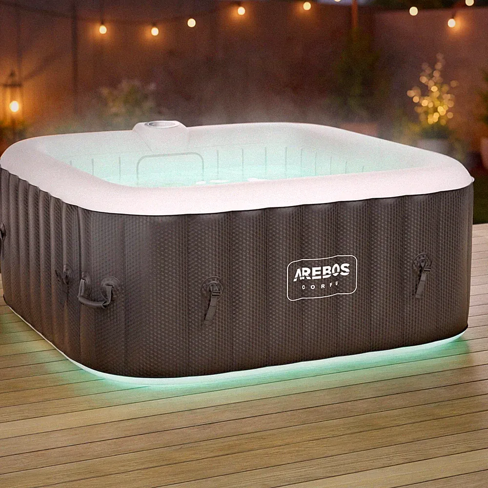 AREBOS Whirlpool | In- & Outdoor | 154 x 154 cm | LED-Beleuchtung | Quadrat