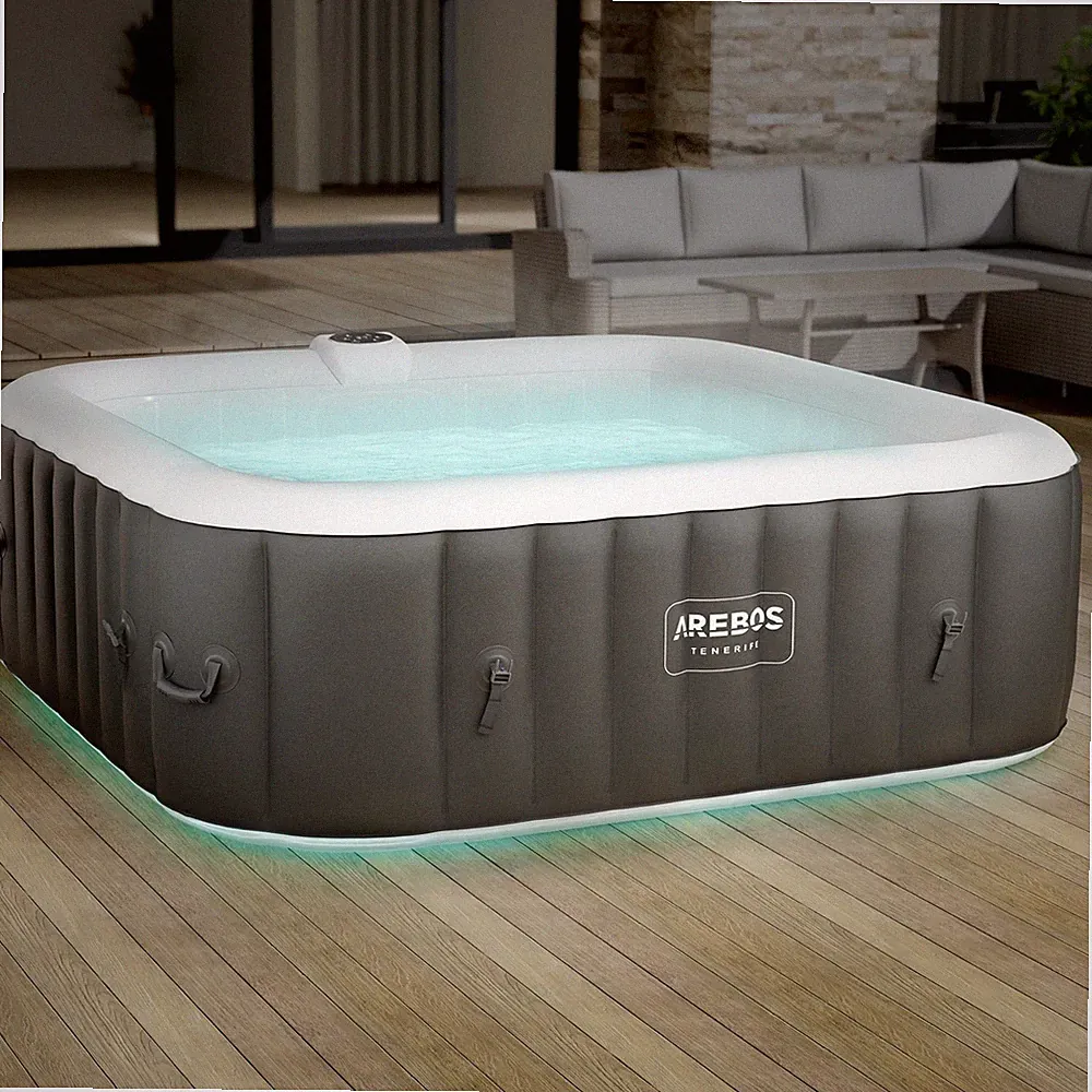 AREBOS Whirlpool | In- & Outdoor | 185 x 185 cm | LED-Beleuchtung | Quadrat