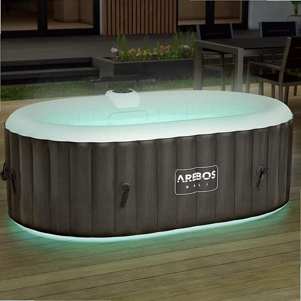 AREBOS Whirlpool | In- & Outdoor | 190 x 120 cm | LED-Beleuchtung | Oval