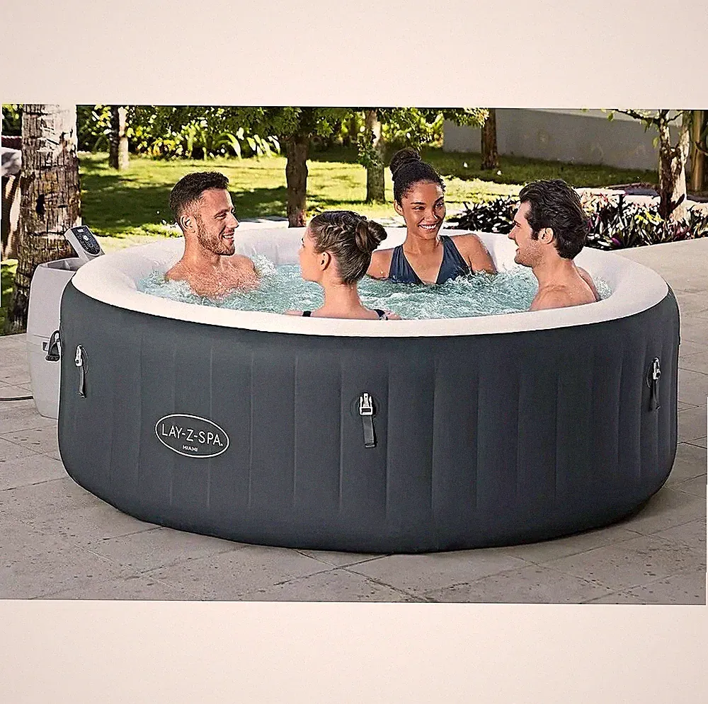 Bestway Lay-Z-Spa Miami Aufblasbarer Whirlpool rund grau mit Abdeckung & Filter