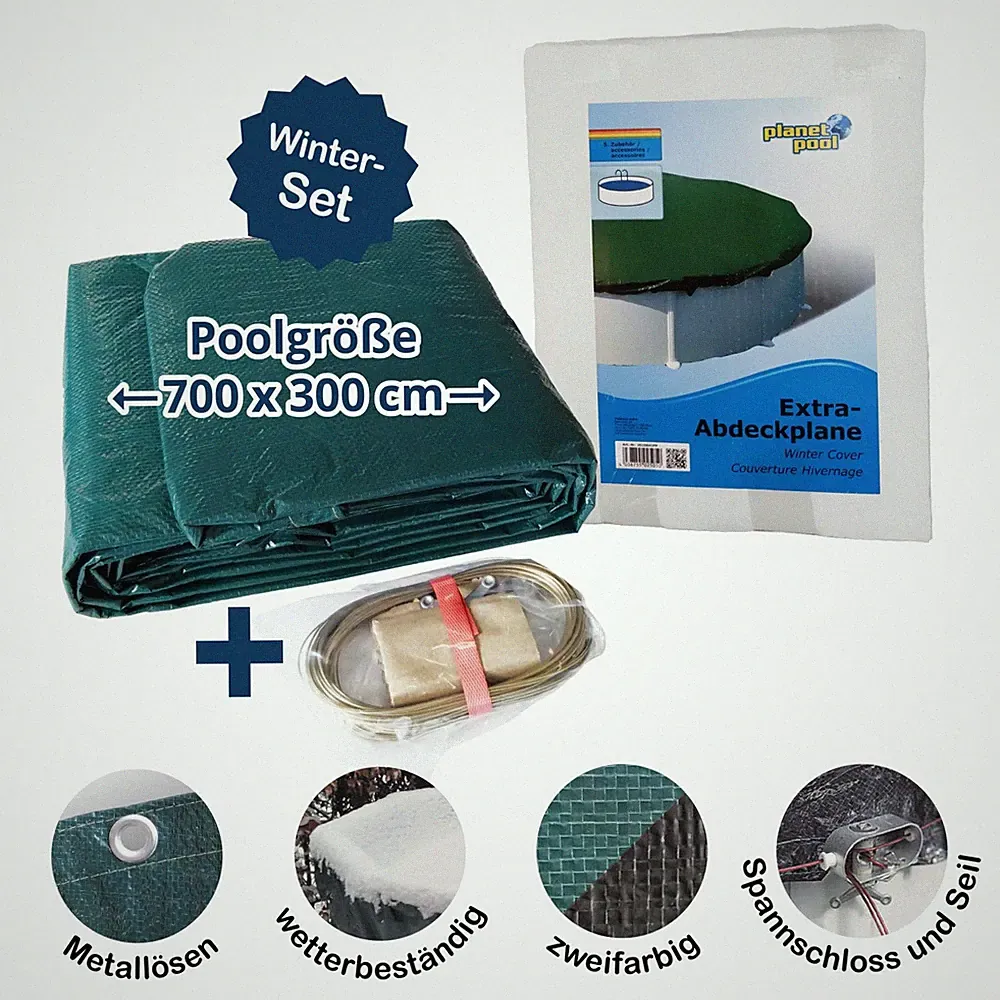 Extra-Abdeckplane Achtform für Pools 300x700 cm passend für alle Jahreszeiten