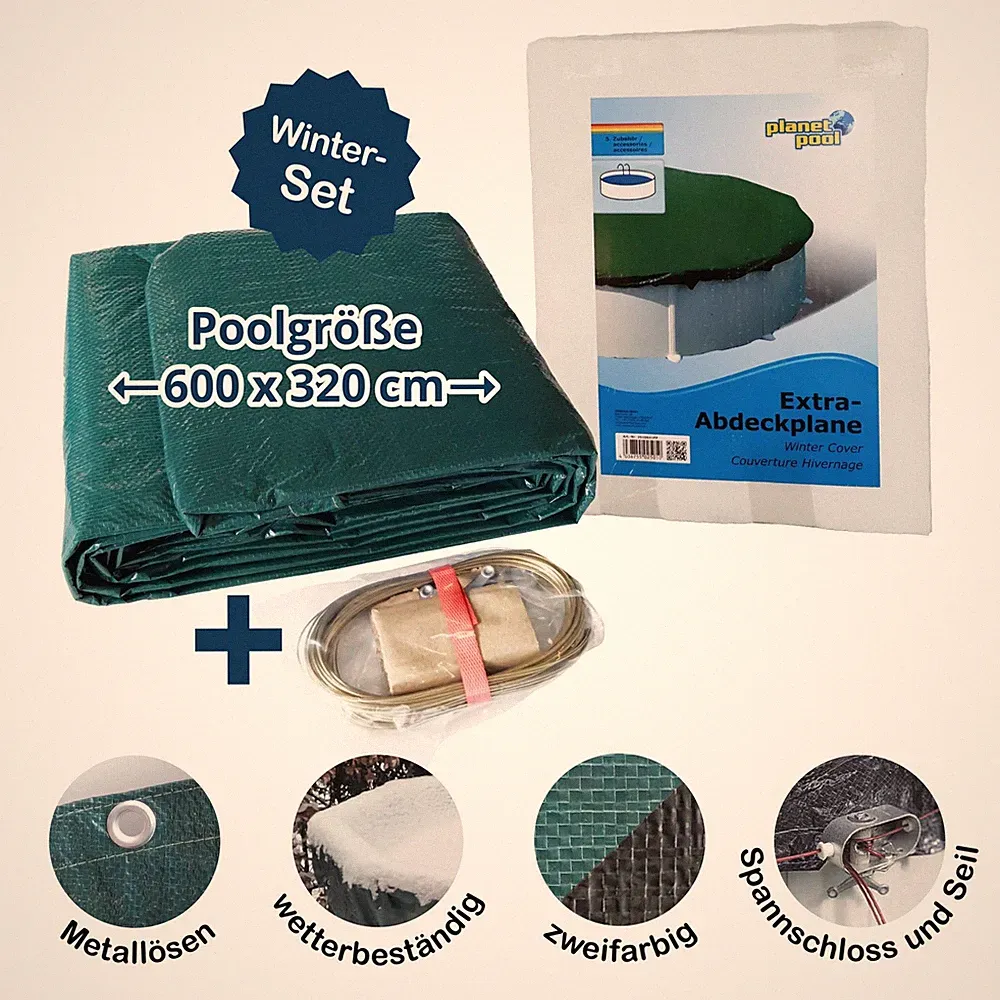 Extra-Abdeckplane Achtform für Pools 600x320 cm passend für alle Jahreszeiten
