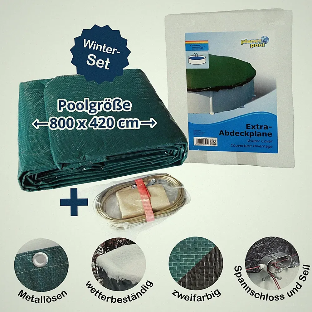 Extra-Abdeckplane Achtform für Pools 800x420 cm passend für alle Jahreszeiten