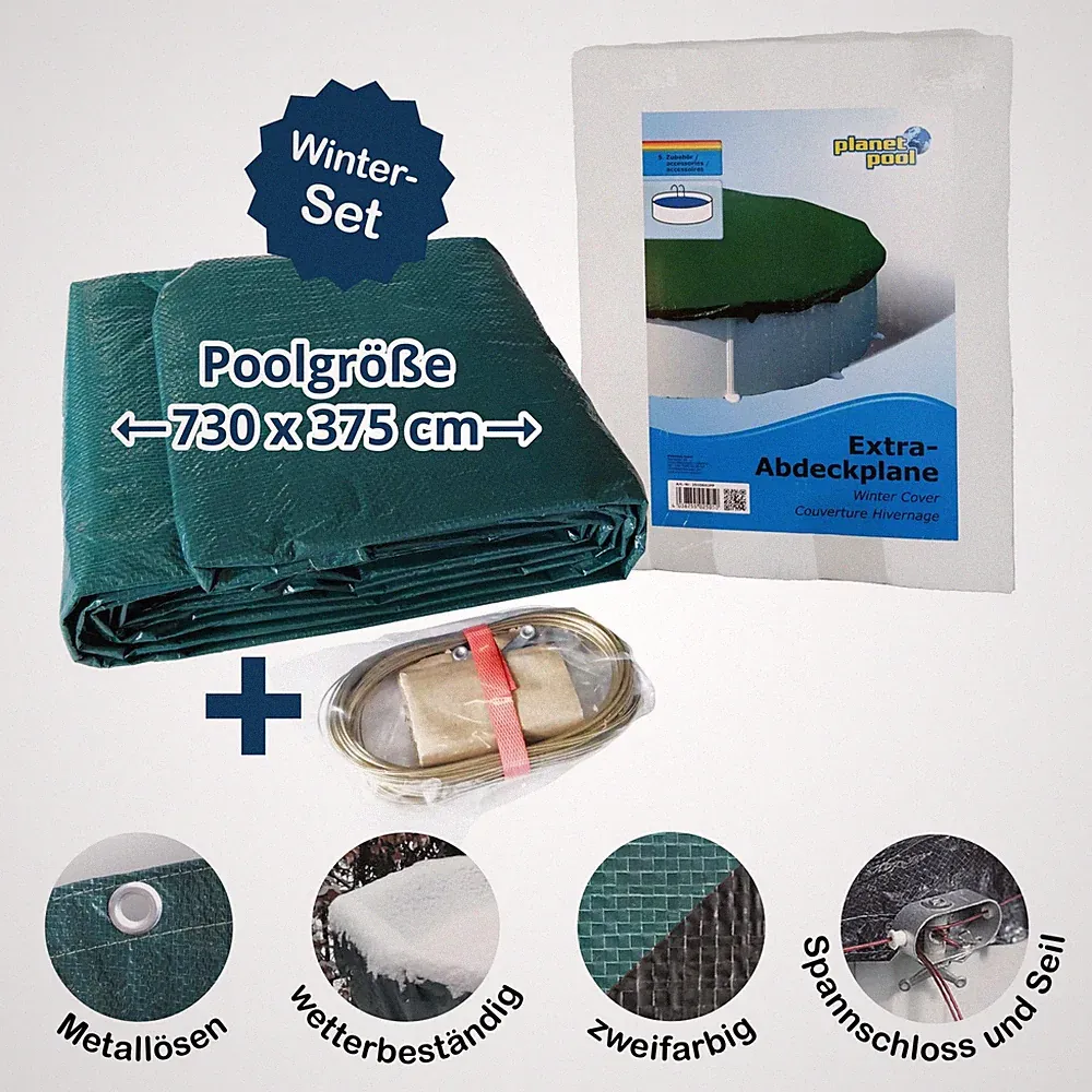 Pool-Abdeckplane Acht-/Ovalform für Becken 730x375 cm passend für das ganze Jahr
