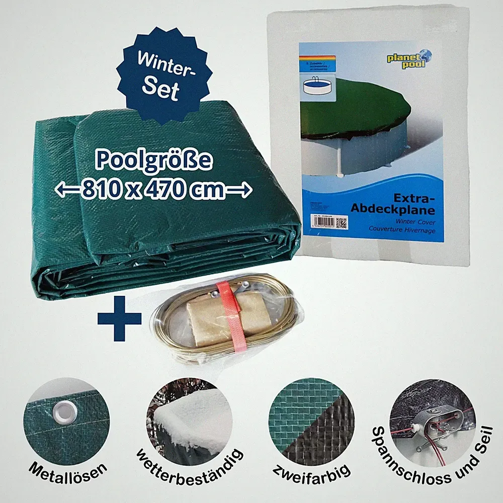 Pool-Abdeckplane Acht-/Ovalform für Becken 810x470 cm passend für das ganze Jahr