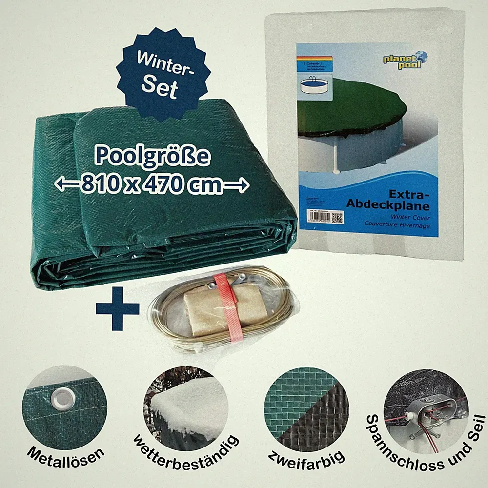 Pool-Abdeckplane Acht-/Ovalform für Becken 810x470 cm passend für das ganze Jahr
