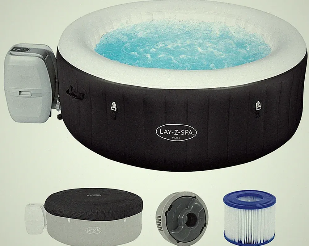 Pool Whirlpool LAY-Z-SPA Miami AirJet rund 4 Pers 180 x 66 cm schwarz Aufblasbar