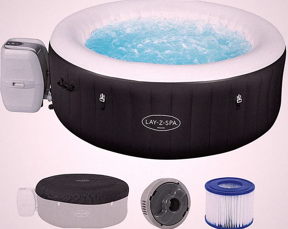 Whirlpool LAY-Z-SPA Miami AirJet rund 4 Pers 180 x 66 cm schwarz Pool Aufblasbar