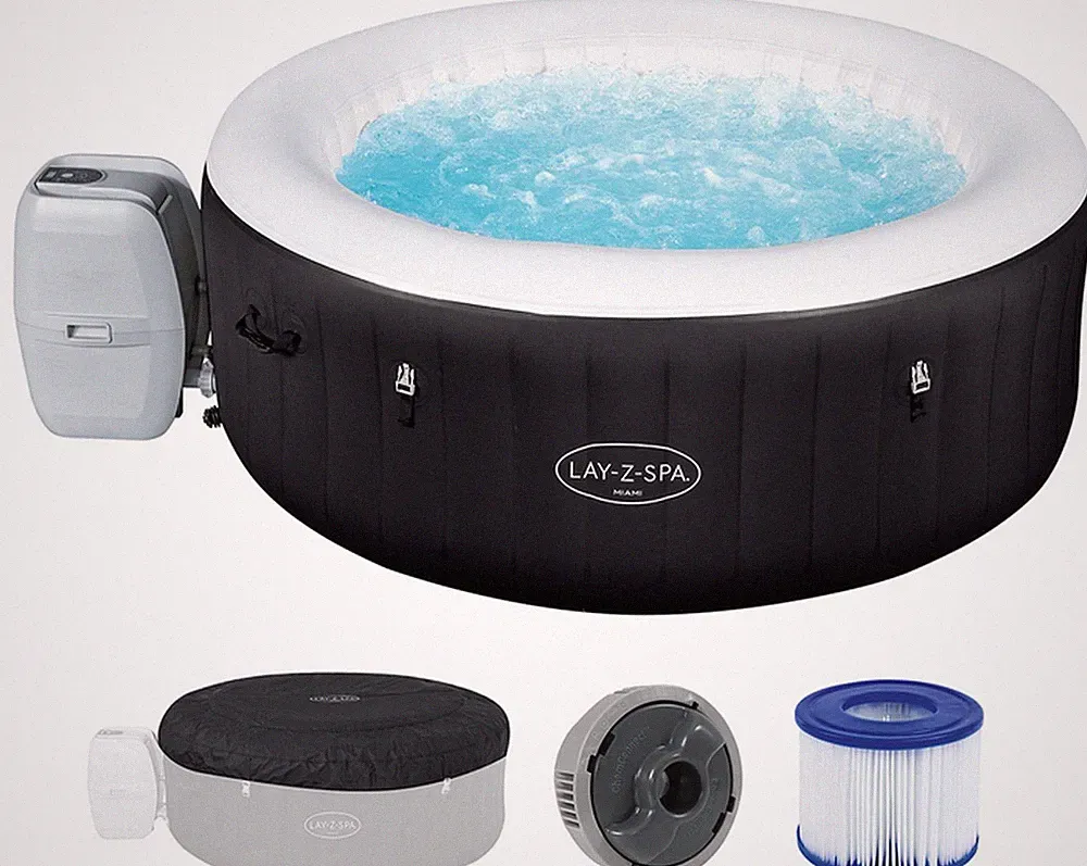 Whirlpool Pool LAY-Z-SPA Miami AirJet rund 4 Pers 180 x 66 cm schwarz Aufblasbar